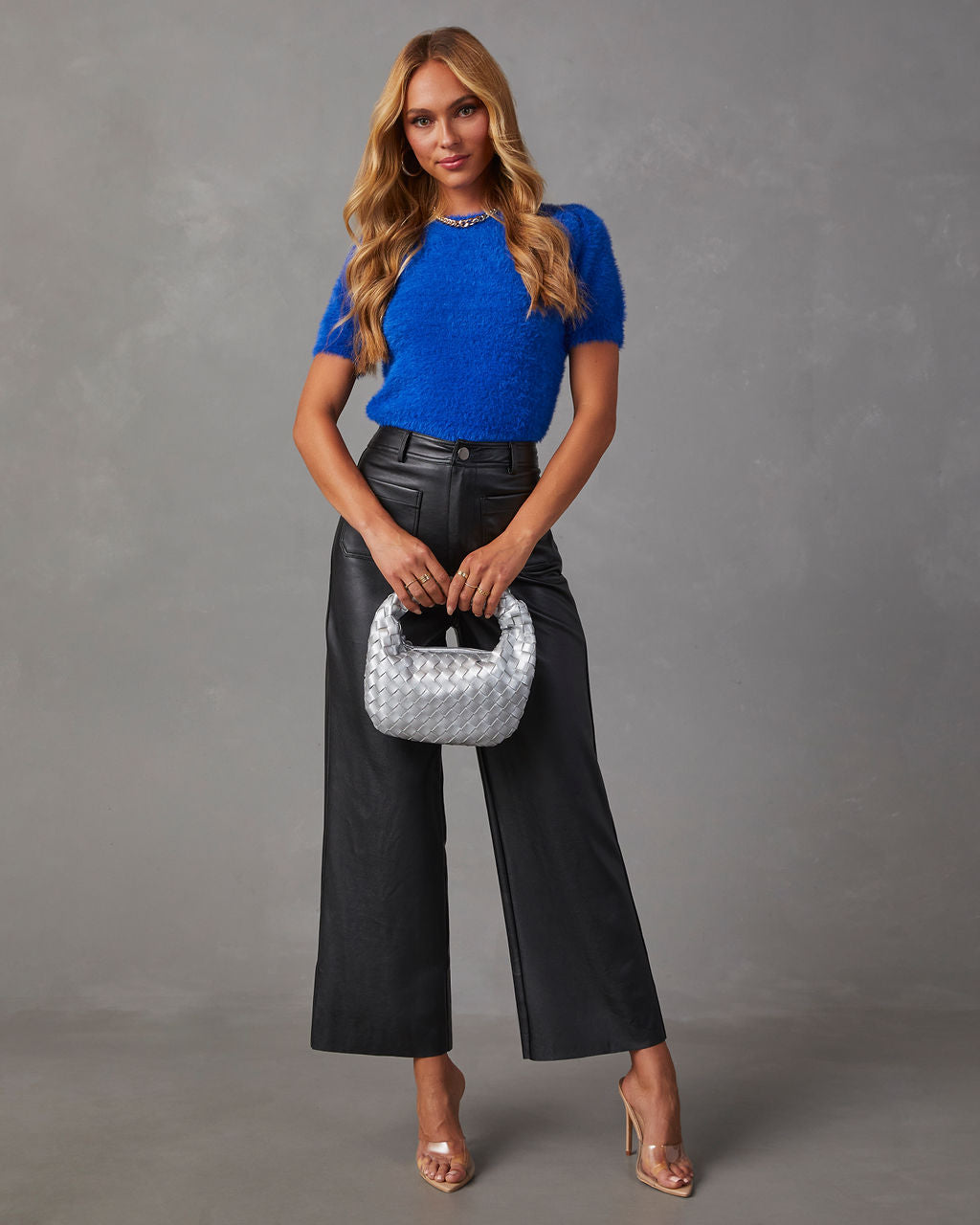 Luxurious Emanuelle Fuzzy Short Sleeve Sweater Top