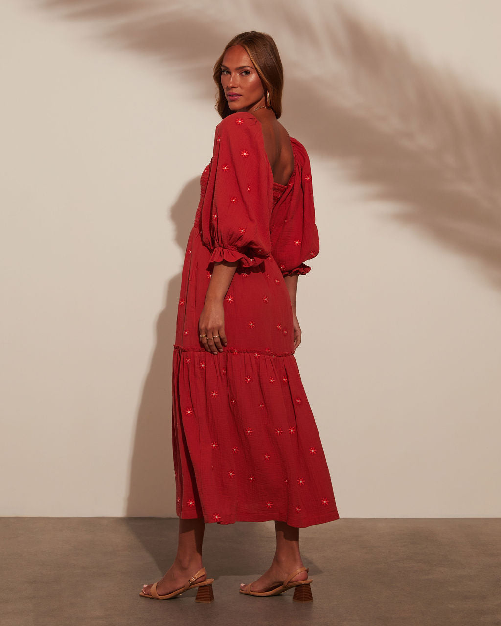 Premium Jemma Smocked Puff Sleeve Tiered Midi Dress