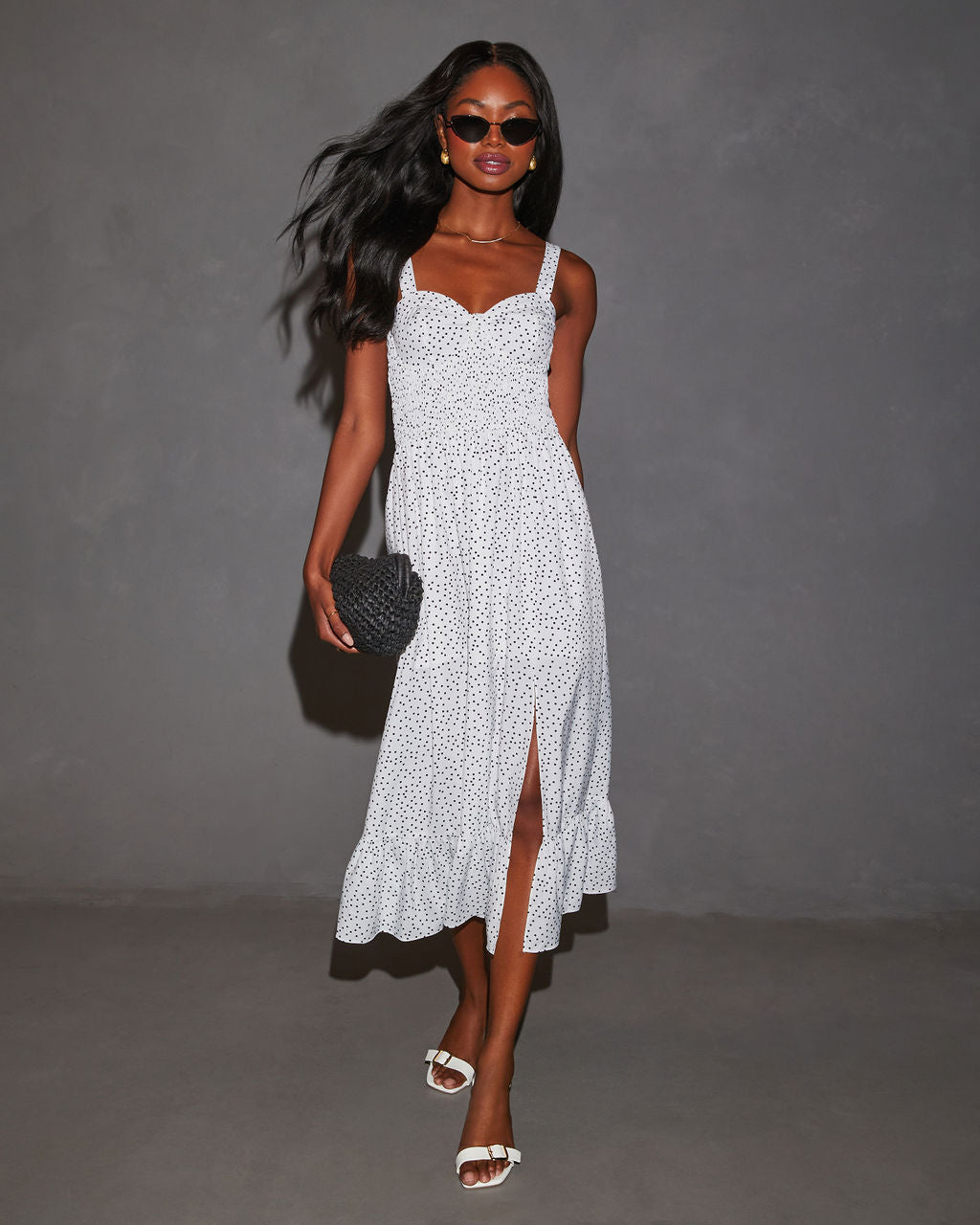 Premium Anamaria Polka Dot Corset Midi Dress