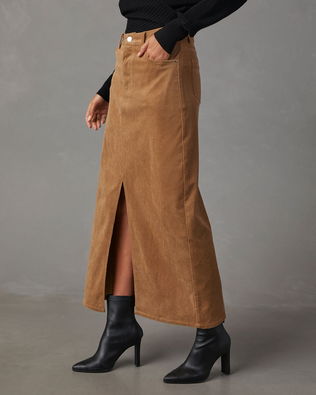 Premium Ganita Corduroy Slit Midi Skirt