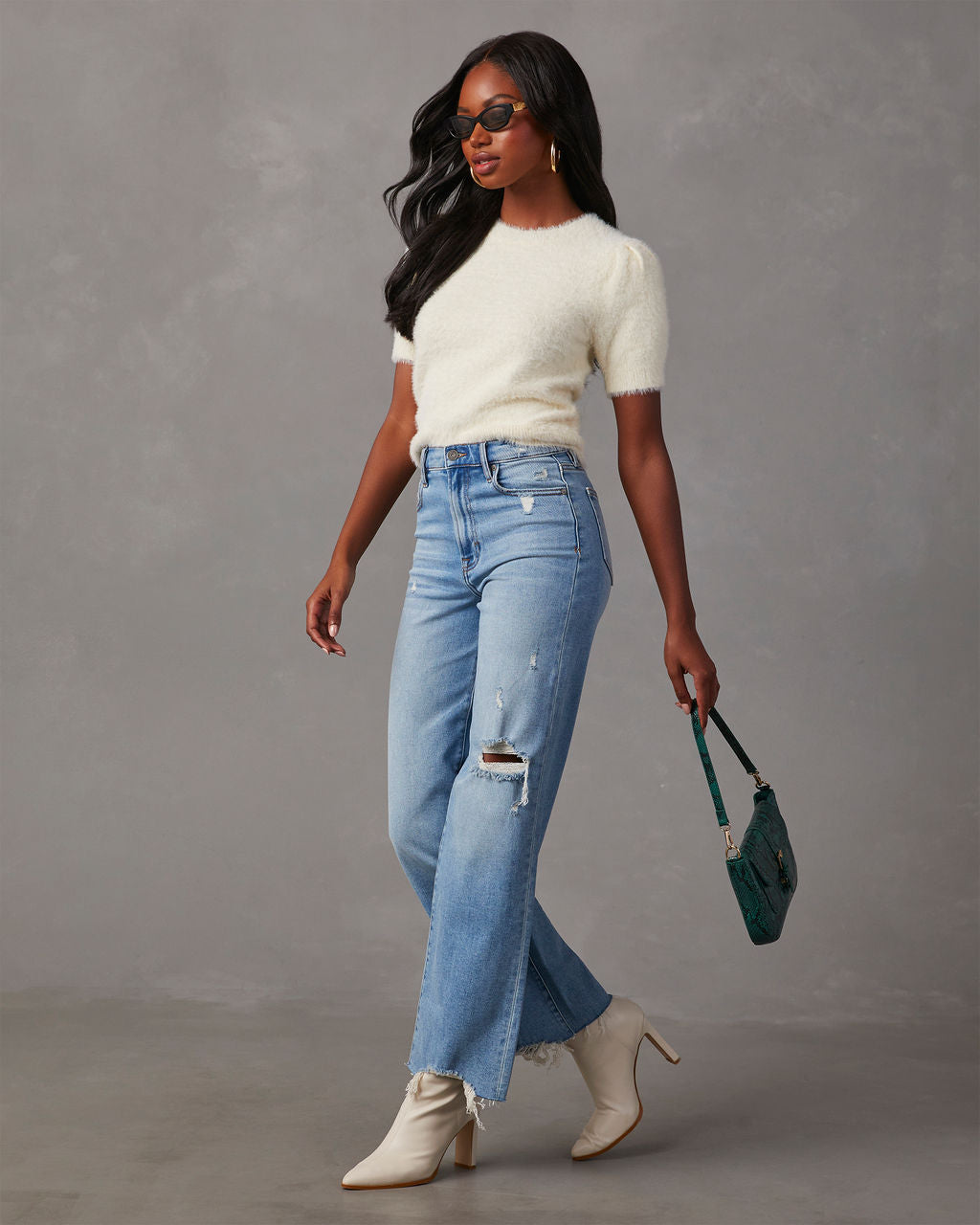 Luxurious Emanuelle Fuzzy Short Sleeve Sweater Top