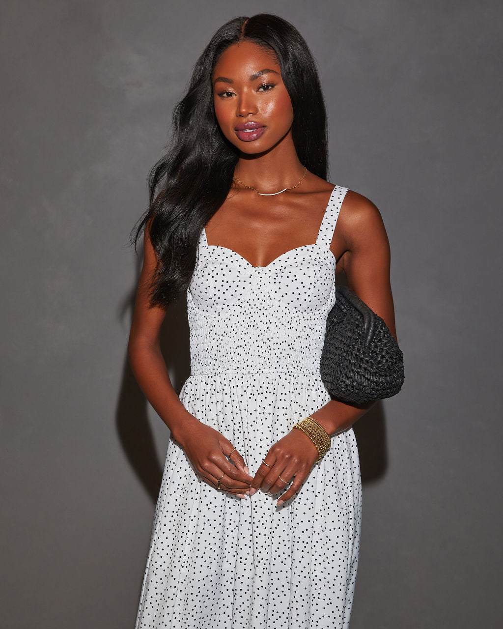 Premium Anamaria Polka Dot Corset Midi Dress