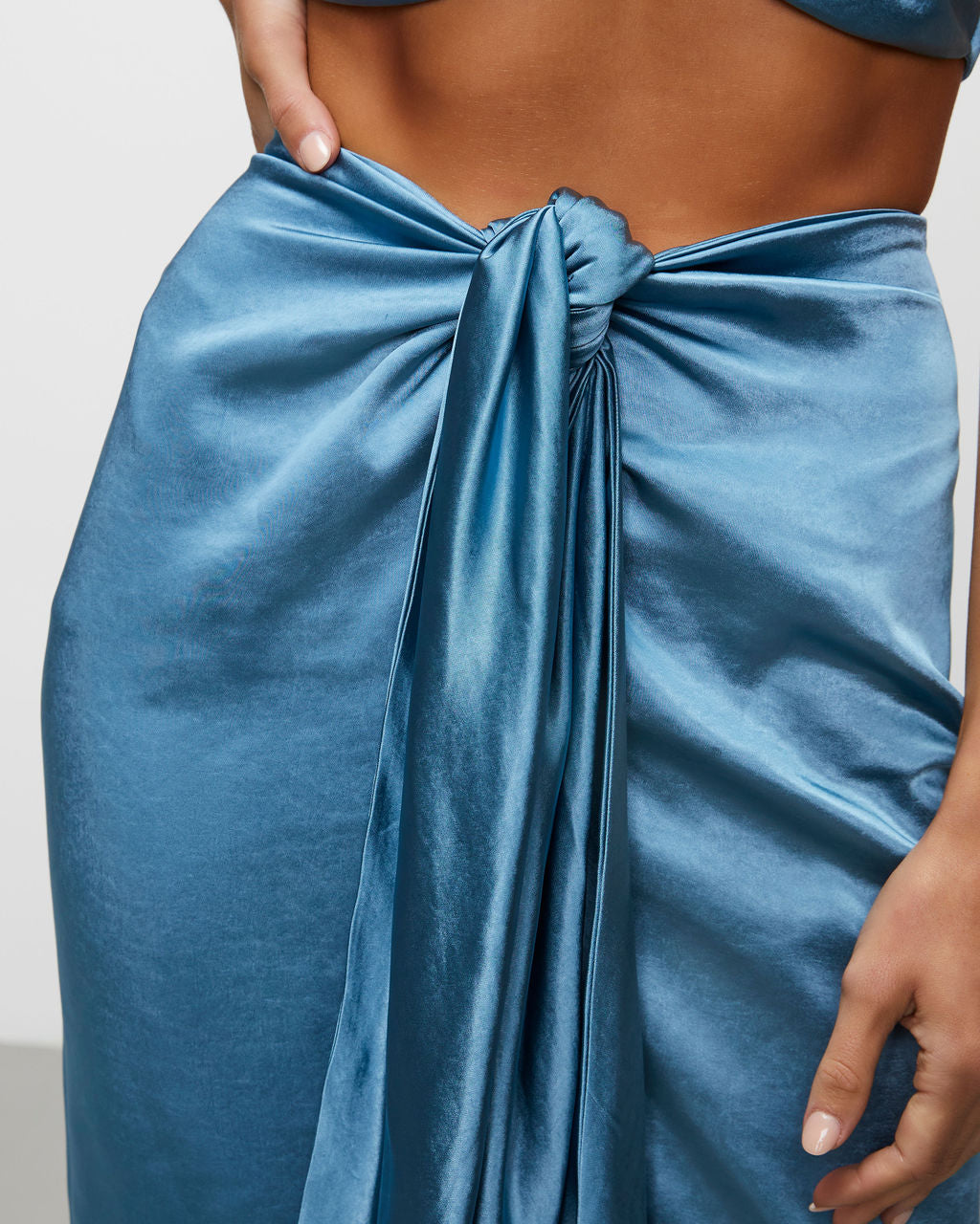 Premium Elenora Satin Front Wrap Midi Skirt
