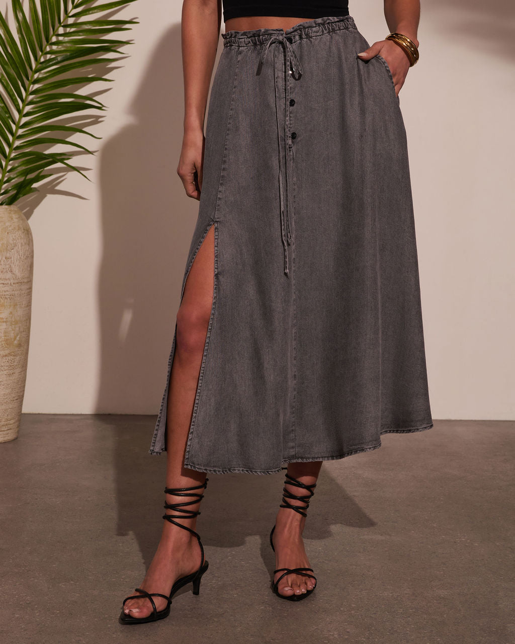 Premium Willow Wander Waist Tie Midi Skirt for Effortless Style