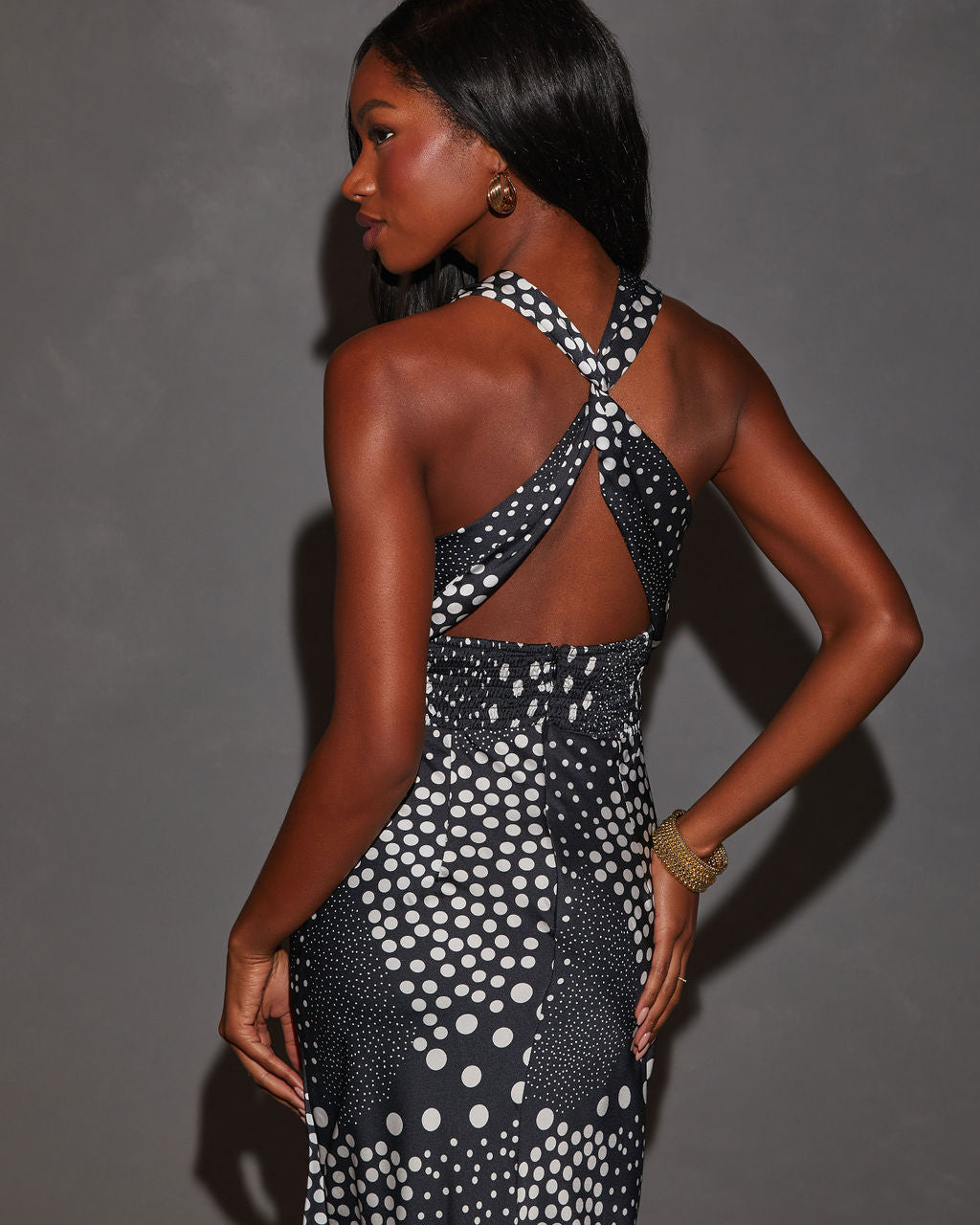 Premium Leonie Criss-Cross Back Printed Midi Dress for an Elegant Look