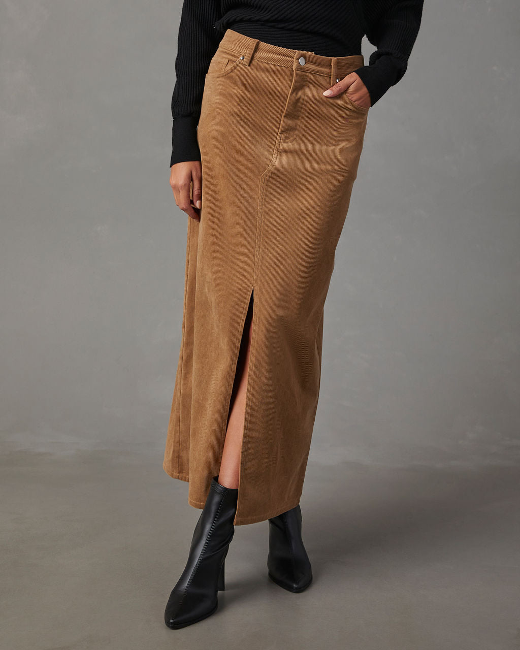 Premium Ganita Corduroy Slit Midi Skirt