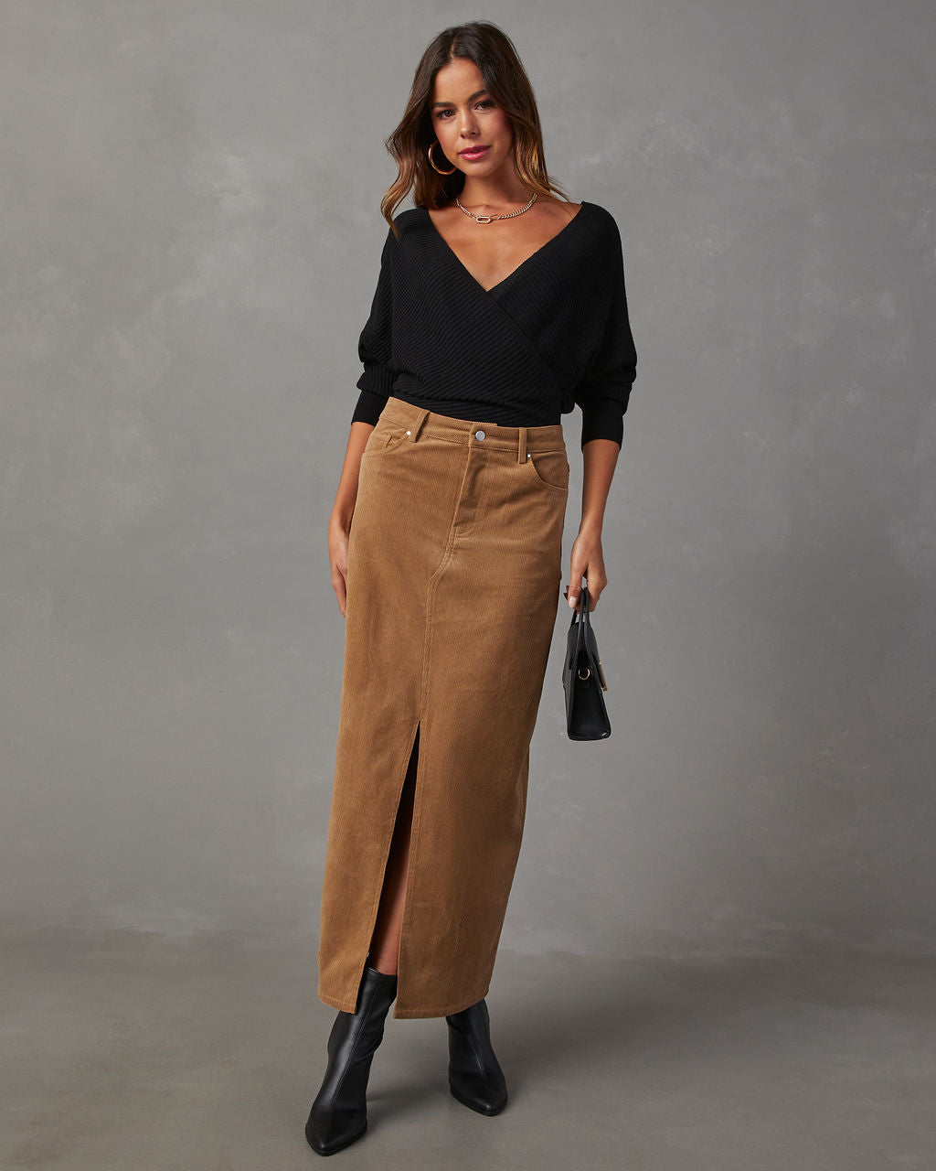 Premium Ganita Corduroy Slit Midi Skirt