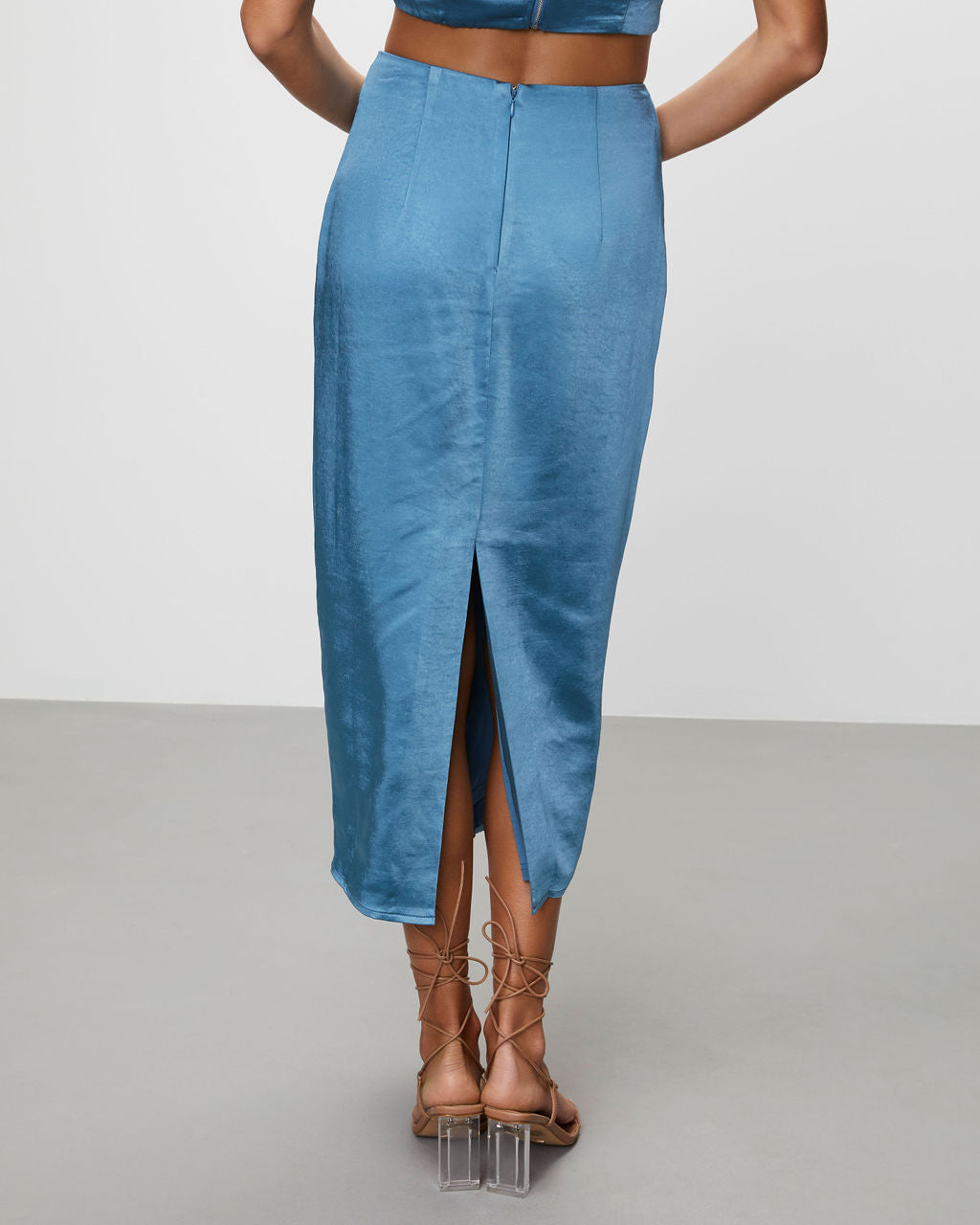 Premium Elenora Satin Front Wrap Midi Skirt