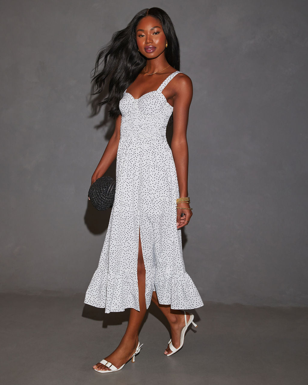 Premium Anamaria Polka Dot Corset Midi Dress