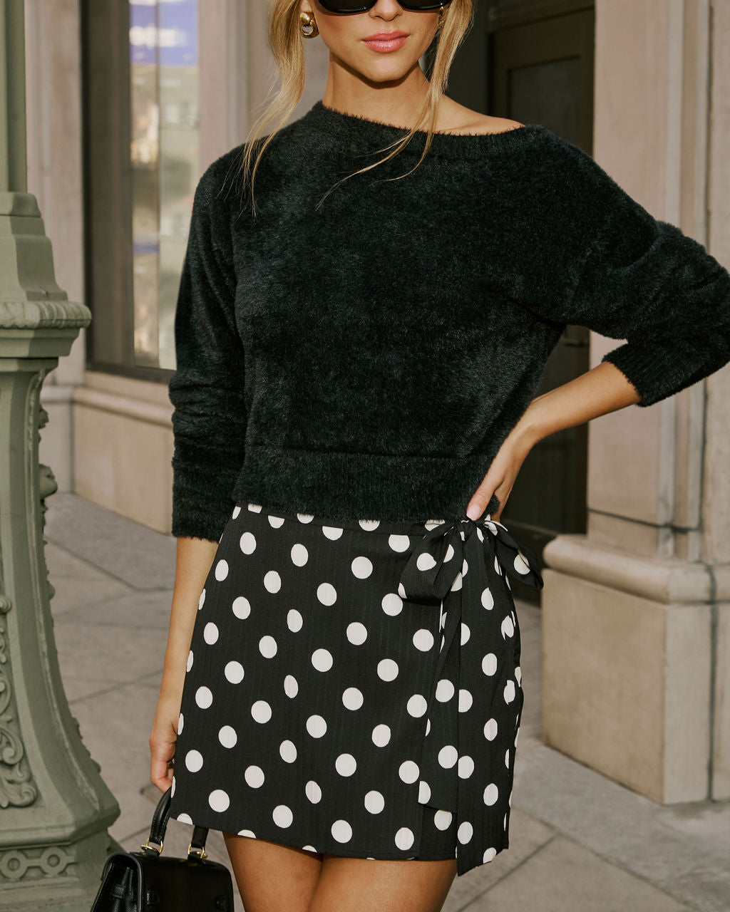 Ultimate Parisian Chic Mademoiselle Side Tie Polka Dot Mini Skirt